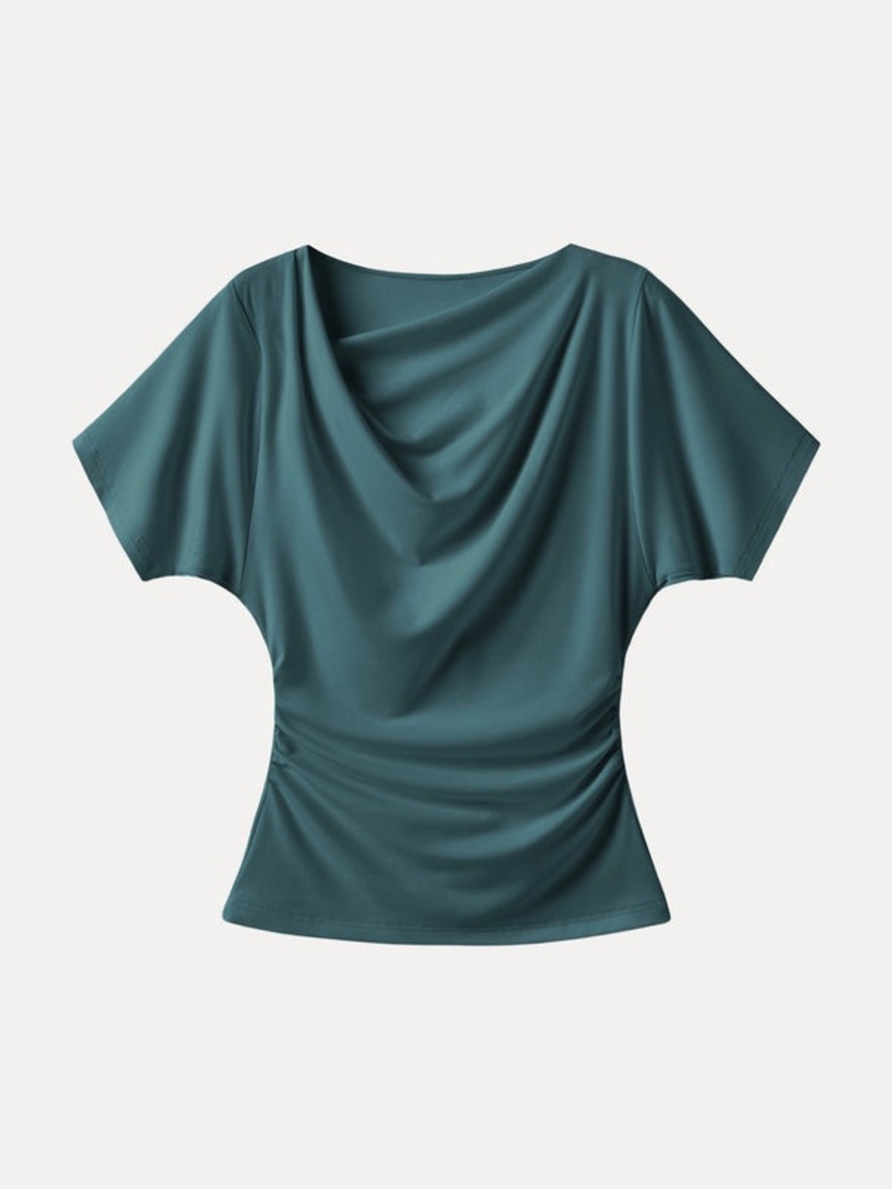 OGL | Teal Asymmetrical Cowl Neck Ruched Top Sz XL - Picture 3 of 11